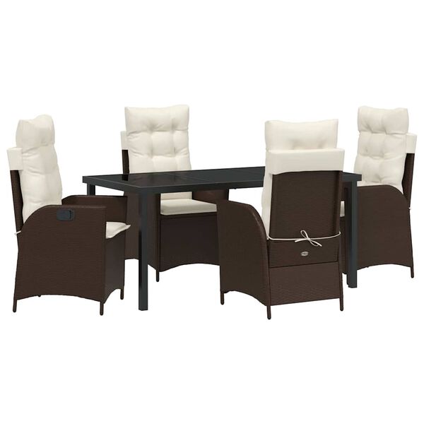 vidaXL Garden Dining Set with Cushion 5 pcs Brown Poly Rattan