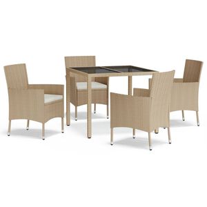 vidaXL 5 Piece Garden Dining Set with Cushions Beige Poly Rattan