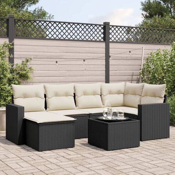 vidaXL 7 Piece Garden Sofa Set with Cushions Black Poly Rattan