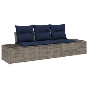 vidaXL Sofa Set with Cushion 3 pcs Grey Poly Rattan