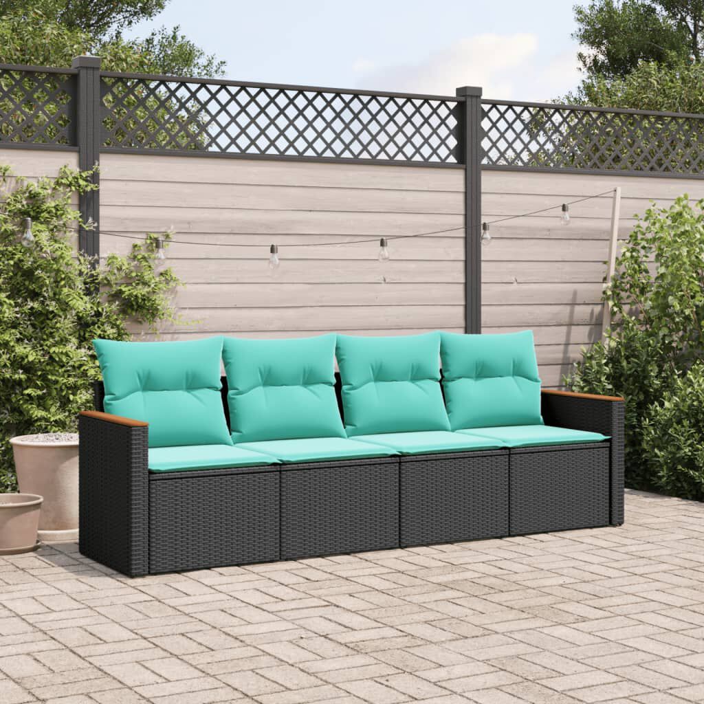 vidaXL 4 Piece Garden Sofa Set with Cushions Black Poly Rattan