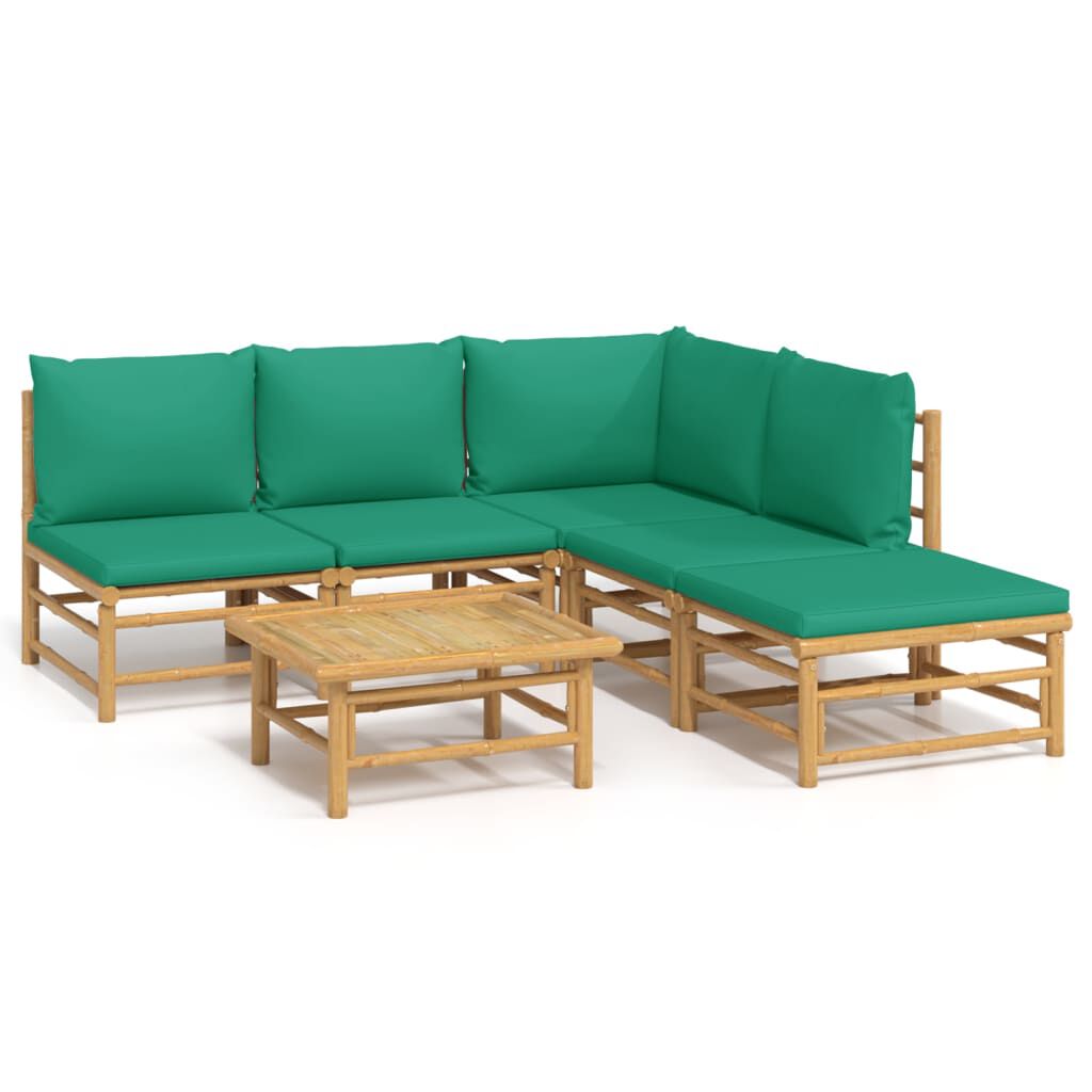 vidaXL 6 Piece Garden Lounge Set with Green Cushions Bamboo