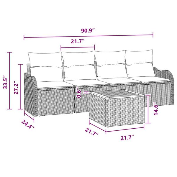 vidaXL Garden Sofa Set 5 pcs Black Poly rattan