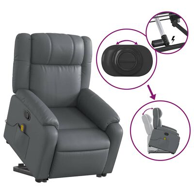 vidaXL Stand up Massage Recliner Chair Grey Faux Leather