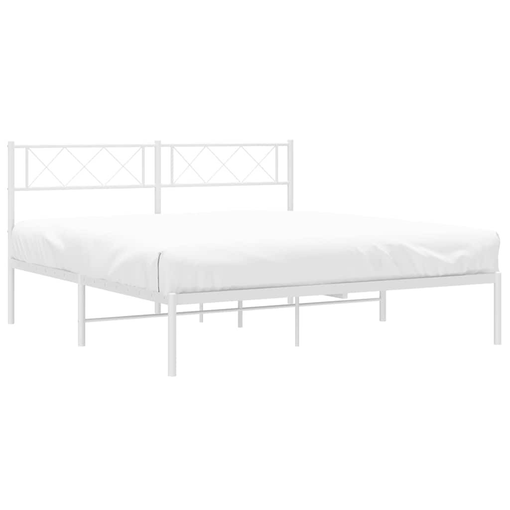 vidaXL Metal Bed Frame without Mattress with Headboard White 135x190cm
