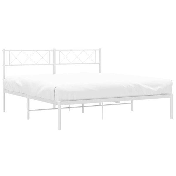 vidaXL Metal Bed Frame without Mattress with Headboard White 135x190cm
