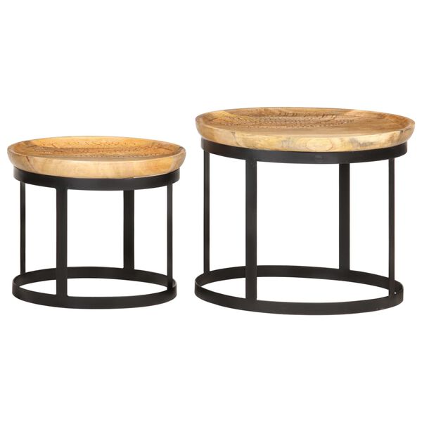 vidaXL Round Side Tables 2 pcs Solid Mango Wood and Steel