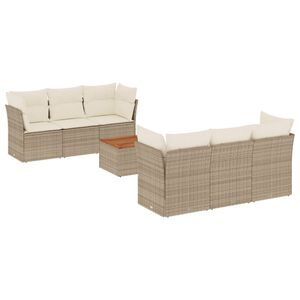vidaXL 7 Piece Garden Sofa Set with Cushions Beige Poly Rattan