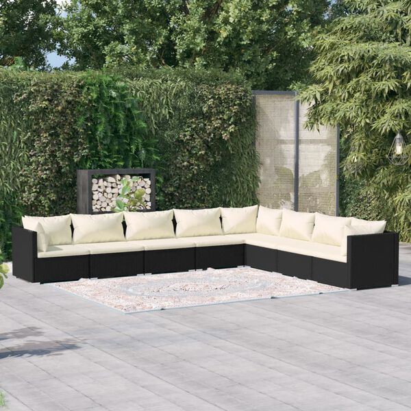 vidaXL 8 Piece Garden Lounge Set with Cushions Poly Rattan Black