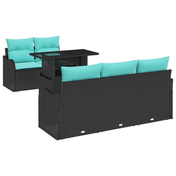 vidaXL Garden Sofa Set with Cushion 6 pcs Black Poly Rattan