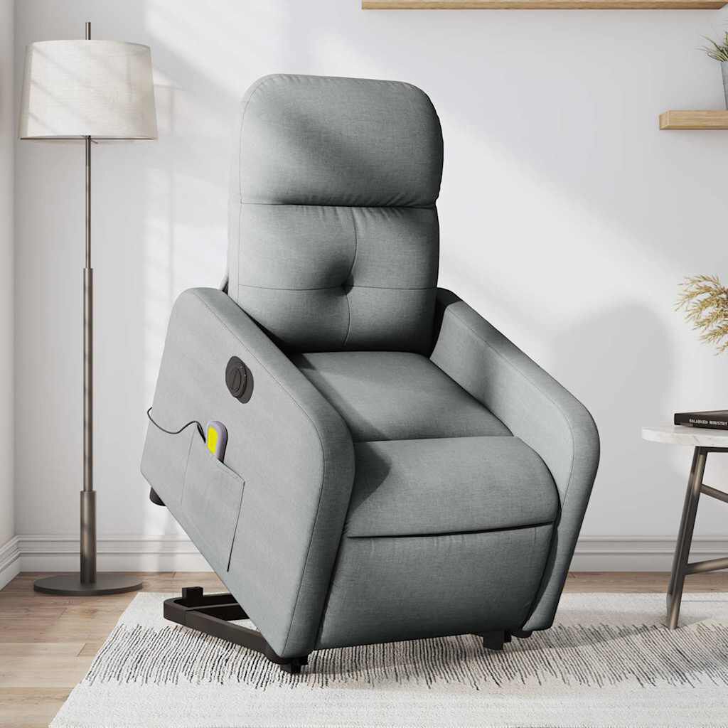 vidaXL Electric Stand up Massage Recliner Chair Light Grey Fabric