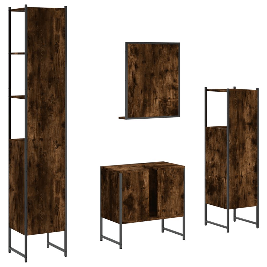 vidaXL 4 Piece Bathroom Cabinet Set Smoked Oak Engineered Wood