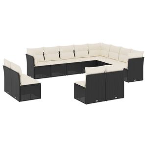 vidaXL 12 Piece Garden Sofa Set with Cushions Black Poly Rattan