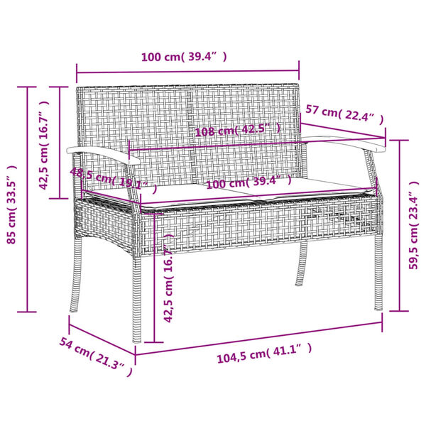 vidaXL Garden Bench with Cushion Grey Poly Rattan Acacia Wood