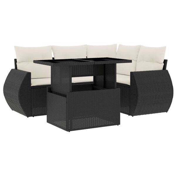 vidaXL 5 Piece Garden Sofa Set with Cushions Black Poly Rattan