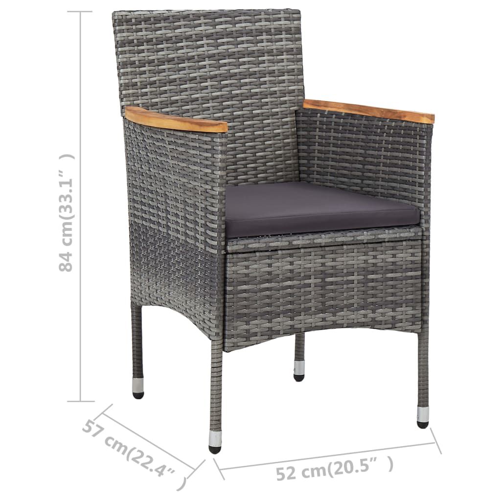 vidaXL 3 Piece Garden Bistro Set Poly Rattan and Tempered Glass Grey