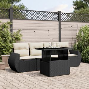 vidaXL 5 Piece Garden Sofa Set with Cushions Black Poly Rattan