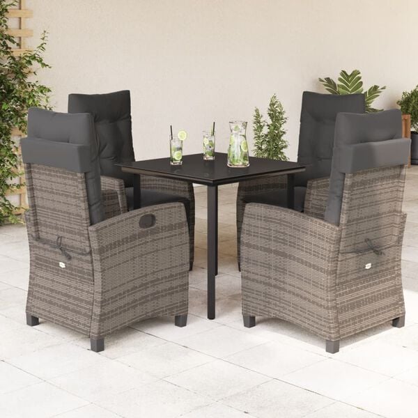 vidaXL 5 Piece Garden Dining Set with Cushions Grey Poly Rattan