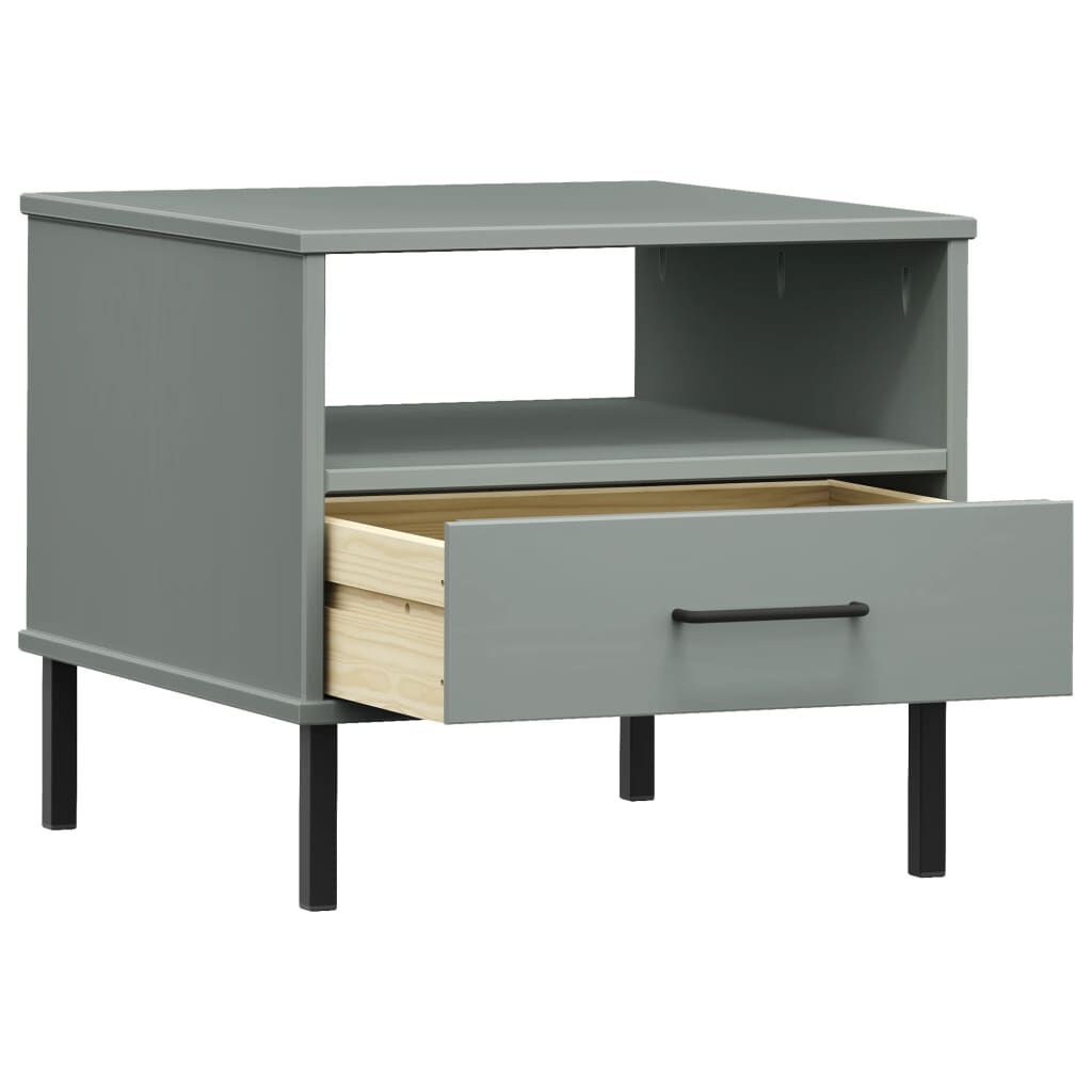 vidaXL Bedside Table with Metal Legs Grey Solid Wood Pine OSLO