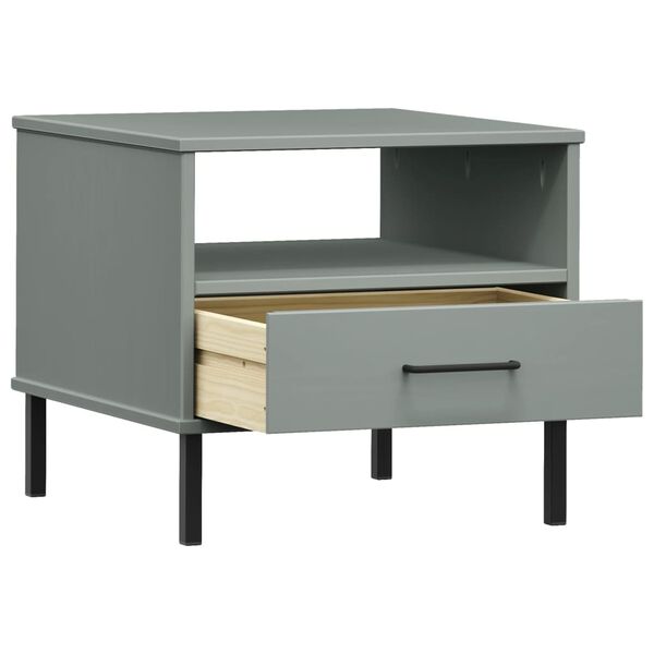vidaXL Bedside Table with Metal Legs Grey Solid Wood Pine OSLO