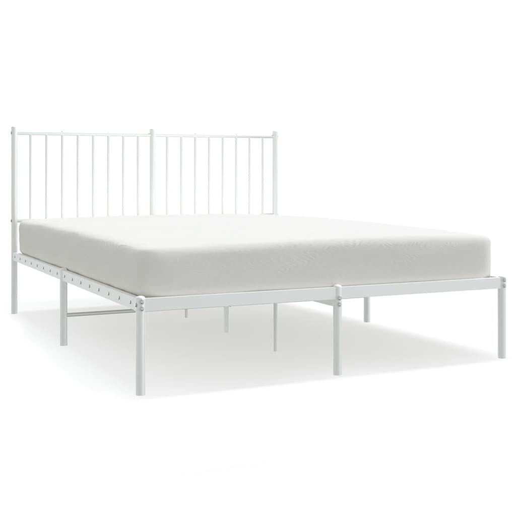vidaXL Metal Bed Frame without Mattress with Headboard White 135x190cm