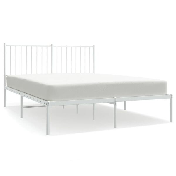 vidaXL Metal Bed Frame without Mattress with Headboard White 135x190cm