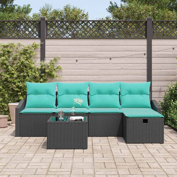 vidaXL Garden Sofa Set with Cushion 6 pcs Black Poly rattan