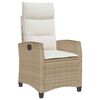 vidaXL Reclining Garden Chair with Side Table Beige Poly Rattan