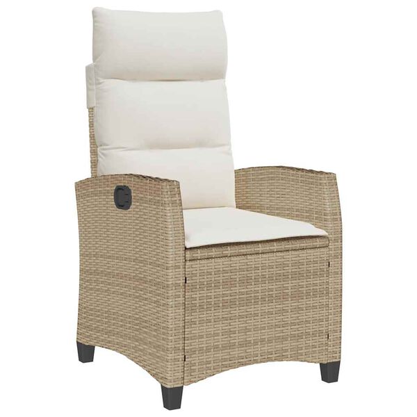 vidaXL Reclining Garden Chair with Side Table Beige Poly Rattan
