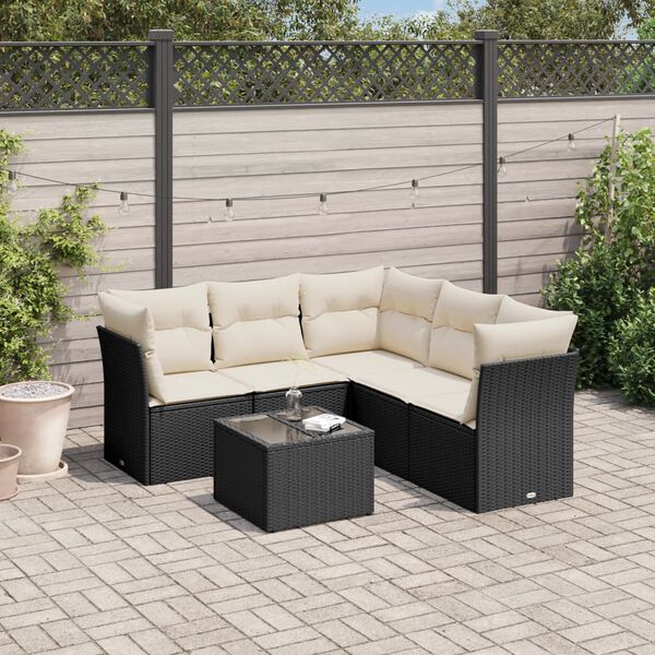 vidaXL 6 Piece Garden Sofa Set with Cushions Black Poly Rattan