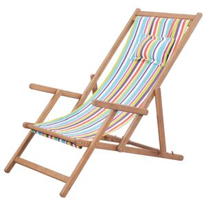 vidaXL Folding Beach Chair Fabric and Wooden Frame Multicolour