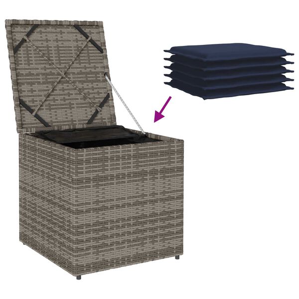 vidaXL Storage Box Grey and Navy Blue Rattan and Fabric Cushion Medium