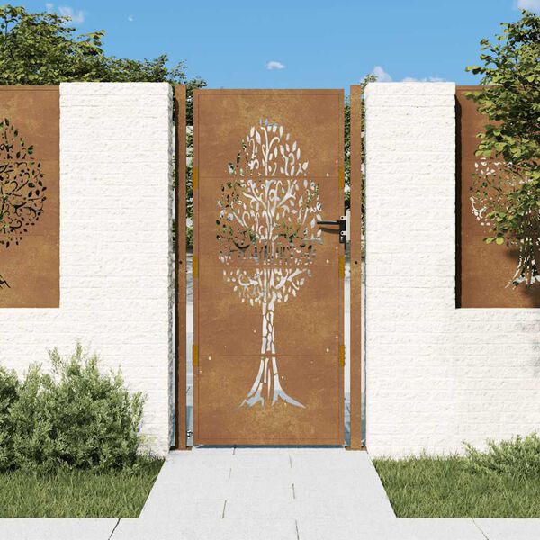 vidaXL Garden Gate 105x205 cm Corten Steel Tree Design