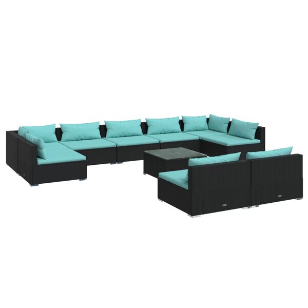 vidaXL 10 Piece Garden Lounge Set with Cushions Black Poly Rattan