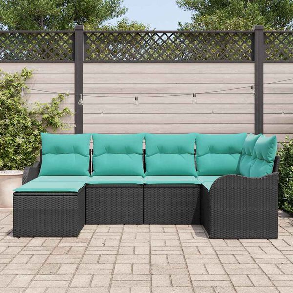vidaXL Garden Sofa Set 6 pcs Black and Turquoise Poly Rattan