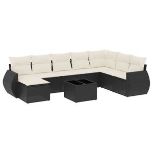 vidaXL 9 Piece Garden Sofa Set with Cushions Black Poly Rattan