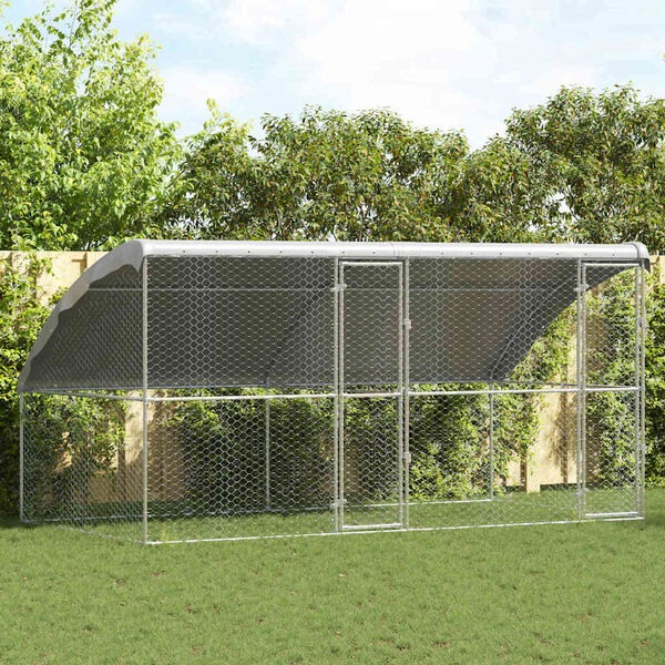 vidaXL Dog Kennel with Storage 2 pcs Silver 4 x 2 x 2 m Steel