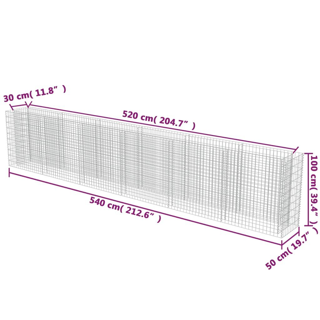 vidaXL Gabion Raised Bed Galvanised Steel 540x50x100 cm