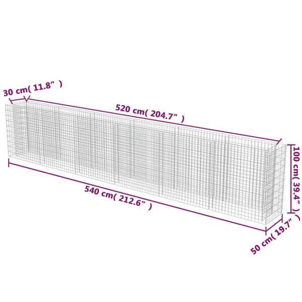 vidaXL Gabion Raised Bed Galvanised Steel 540x50x100 cm