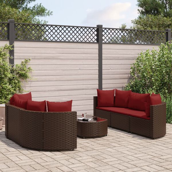 vidaXL 7 Piece Garden Sofa Set with Cushions Brown Poly Rattan