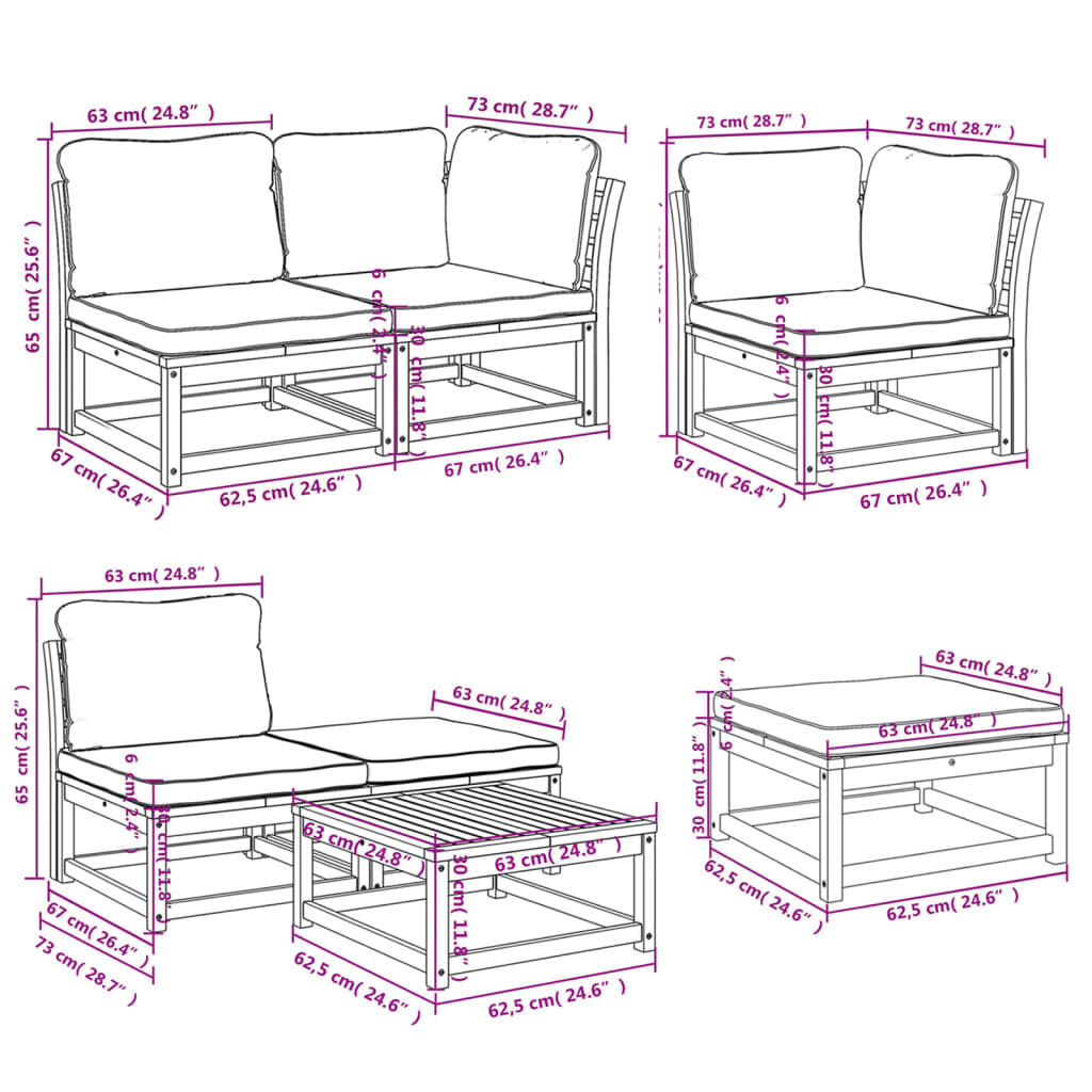 vidaXL 7 Piece Garden Lounge Set with Cushions Solid Wood Acacia