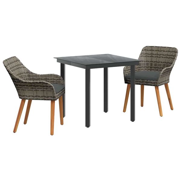 vidaXL Garden Dining Set with Cushion 3 pcs Grey Poly Rattan