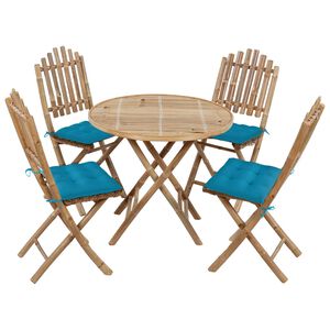 vidaXL 5 Piece Folding Outdoor Dining Set with Cushions Bamboo