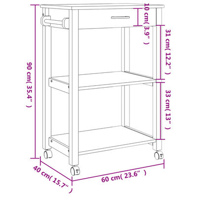 vidaXL Kitchen Trolley MONZA 60x40x90 cm Solid Wood Pine