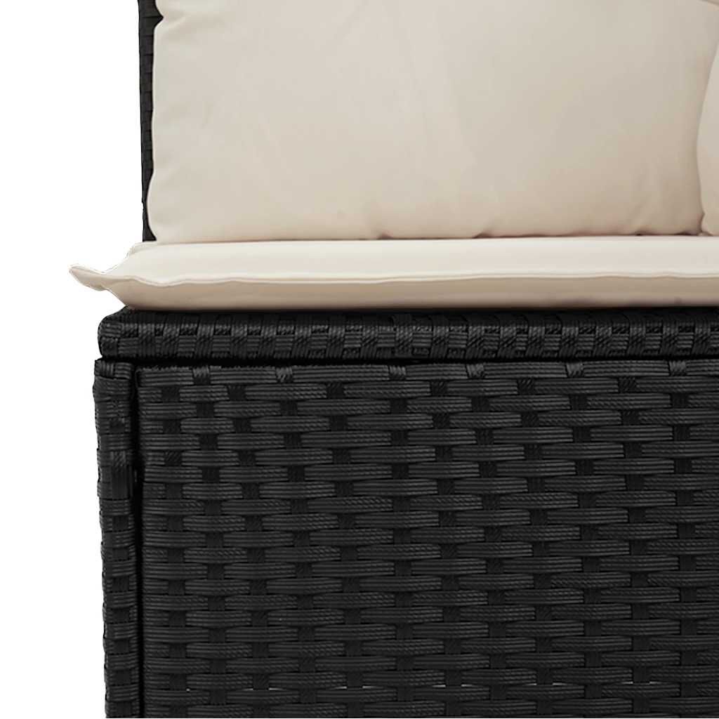 vidaXL Garden Sofa Corner with Cushions Black Poly Rattan