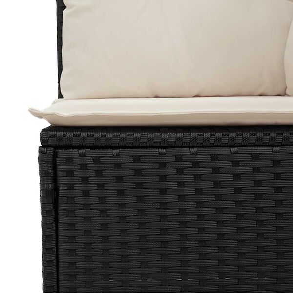 vidaXL Garden Sofa Corner with Cushions Black Poly Rattan
