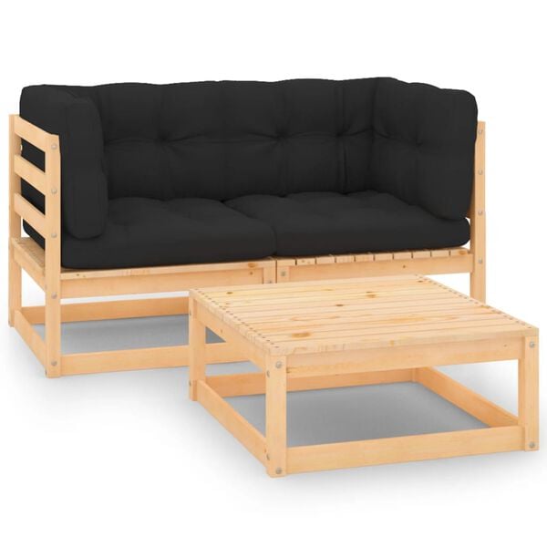vidaXL 3 Piece Garden Lounge Set with Cushions Solid Pinewood