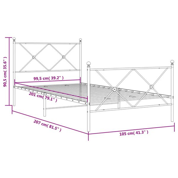 vidaXL Metal Bed Frame without Mattress with Footboard White 100x200cm