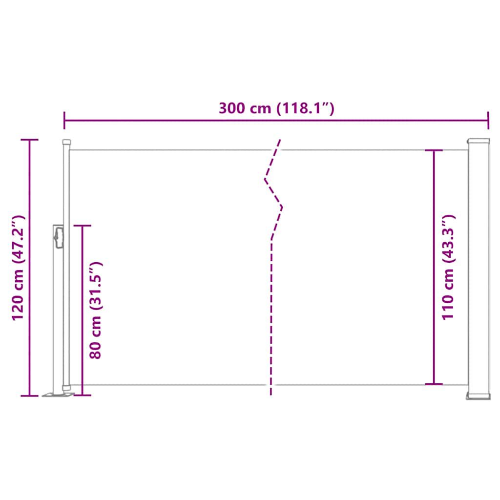 vidaXL Retractable Side Awning 120 x 300 cm Brown