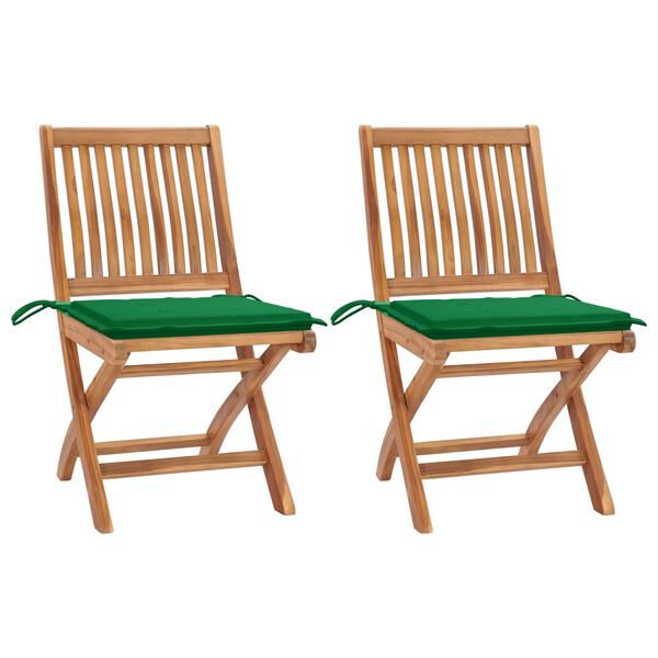 vidaXL Garden Chairs 2 pcs with Green Cushions Solid Teak Wood